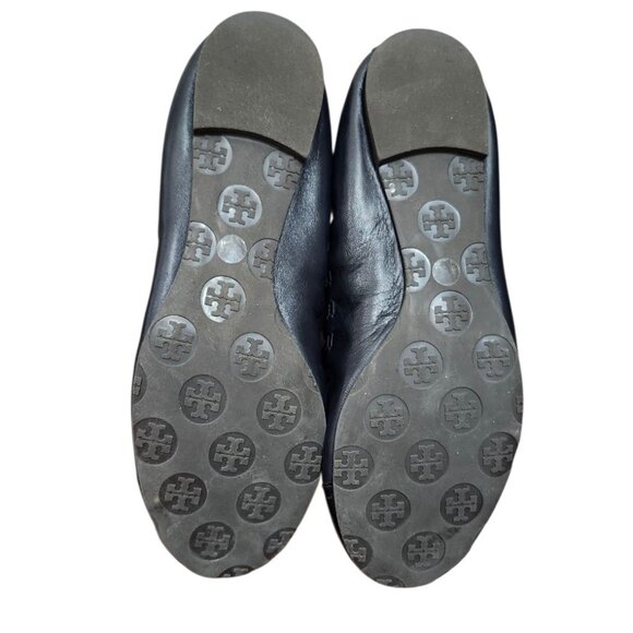 Tory Burch Black Abbey Mestico/Patent Flats dark blue Leather Women's Size 7.5 - Picture 8 of 10